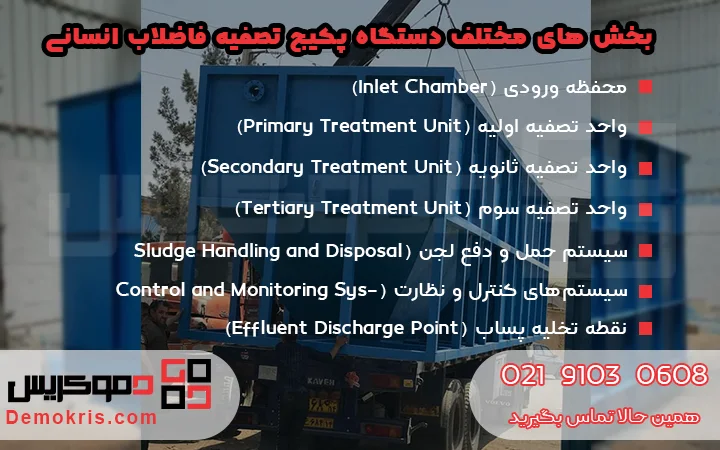 بخش های مختلف دستگاه پکیج تصفیه فاضلاب انسانی - دموکریس