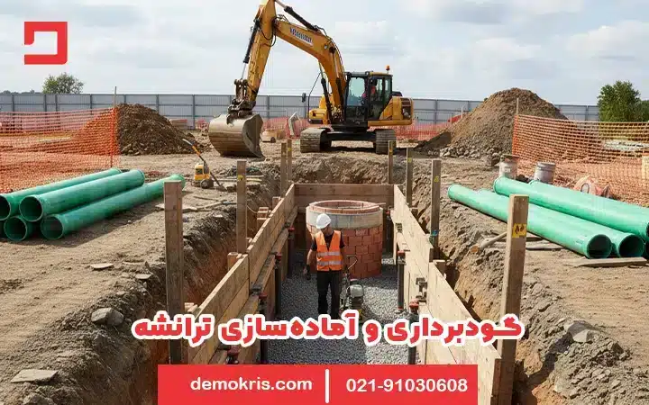 گودبرداری و آماده‌سازی ترانشه در فرایند اتصال لوله فاضلاب به چاه - دموکریس